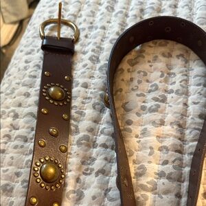 Brown Leather Belt with Gold Accents